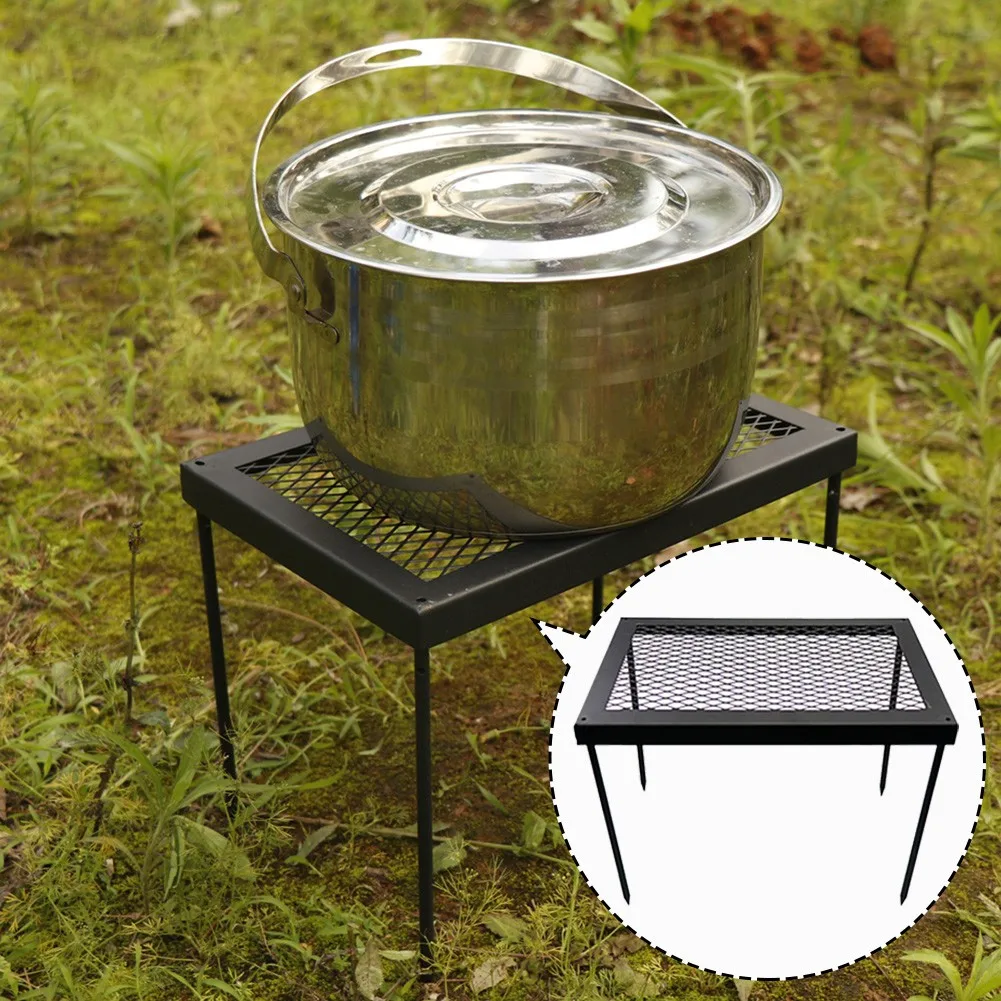 Iron Outdoor Camping Folding BBQ Grill Table Picnic Portable Barbecue Rack Table For Campfire 30*22*20cm Dining Table
