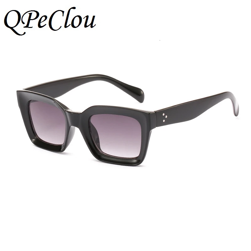 QPeClou, модные маленькие квадратные солнцезащитные очки с заклепками, женские и мужские брендовые солнцезащитные очки, женские прозрачные линзы, оправы для очков Oculos De Sol