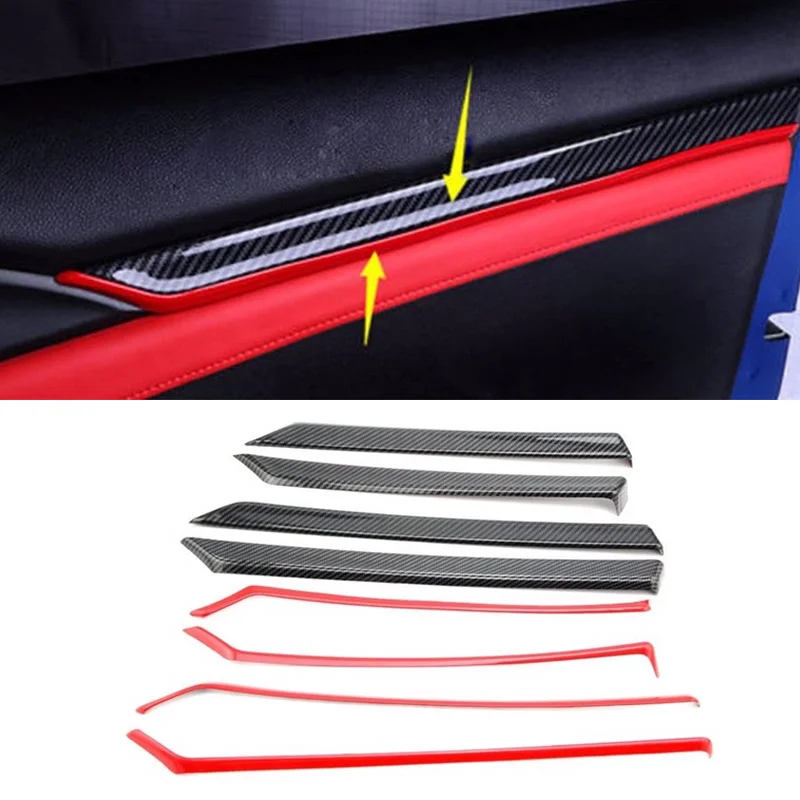 New 8Pcs Carbon Fiber Interior Door Trim Decals Cover for Honda Civic 10Th Interior Mouldings