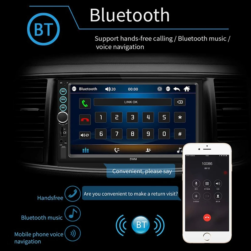 7 дюймов двойной Din стерео с Bluetooth головное устройство TF USB FM Aux-In Радио Аудио Pressscreen MP5 плеер приемник Поддержка Зеркало