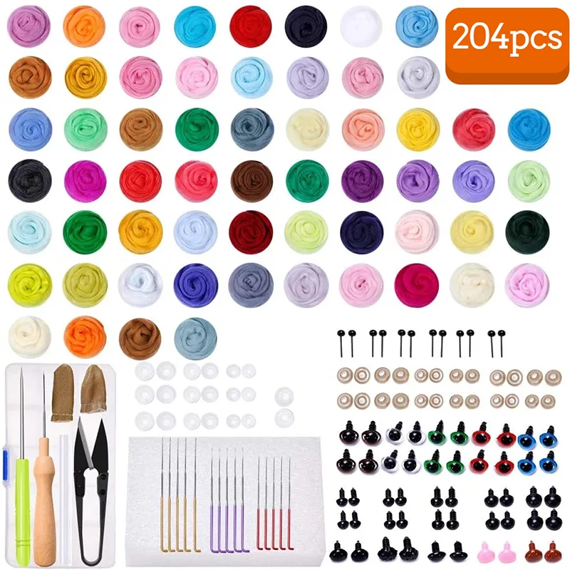 

Imzay 204 шт. набор для валяния иглы для начинающих, 60 цветов Шерсть-ровинг, набор инструментов для валяния шерсти, поролоновый коврик, игловальные принадлежности