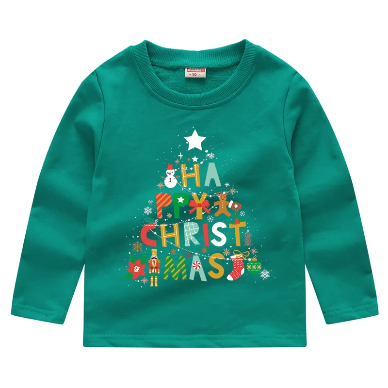 Для детей Рождественская Толстовка для маленьких мальчиков и девочек, забавные рождественские печати пуловер с круглым вырезом и длинными рукавами, толстовка, свитер Осень Топы