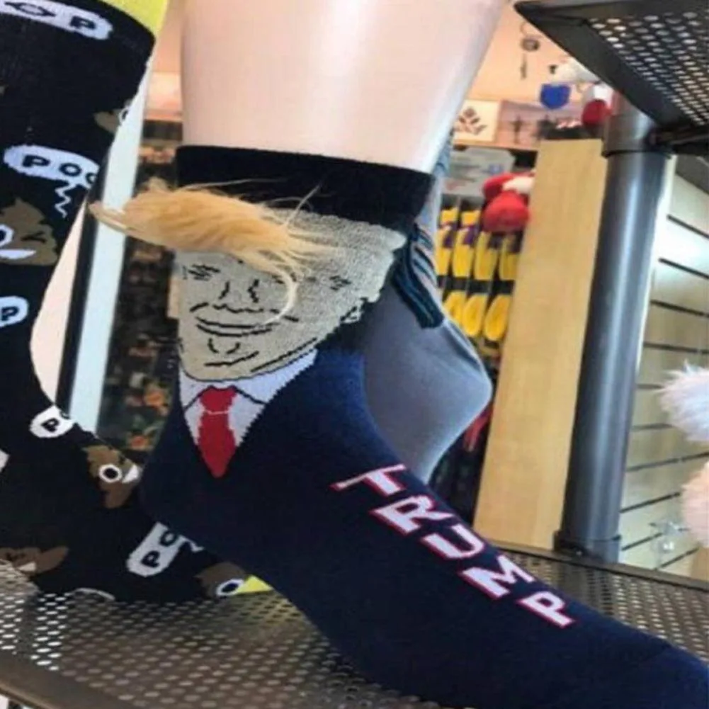 Trump/носки унисекс с забавным принтом, повседневные носки для взрослых, носки для скейтбординга с объемными накладными волосами, Лидер продаж, носки в стиле хип-хоп, зимние теплые носки
