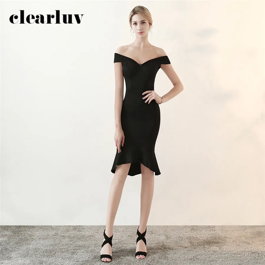 Стильное платье для выпускного вечера, длина до середины икры, Vestidos De Gala, DX345-3, размера плюс, элегантные вечерние платья русалки, Bkack, короткое платье с вырезом лодочкой, платье для выпускного вечера