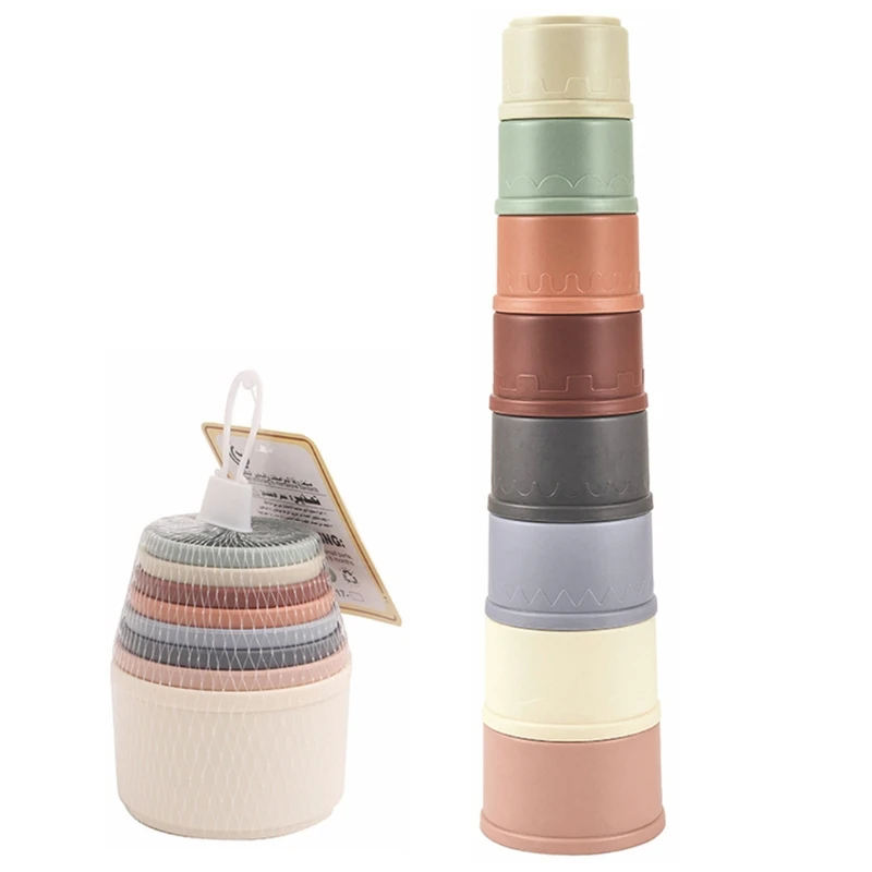 8Pcs/Set Baby Stacking Cup Toys Colorful Infants Toddlers Bath Toys Stack Tower Early Educational Baby Birth Montessori