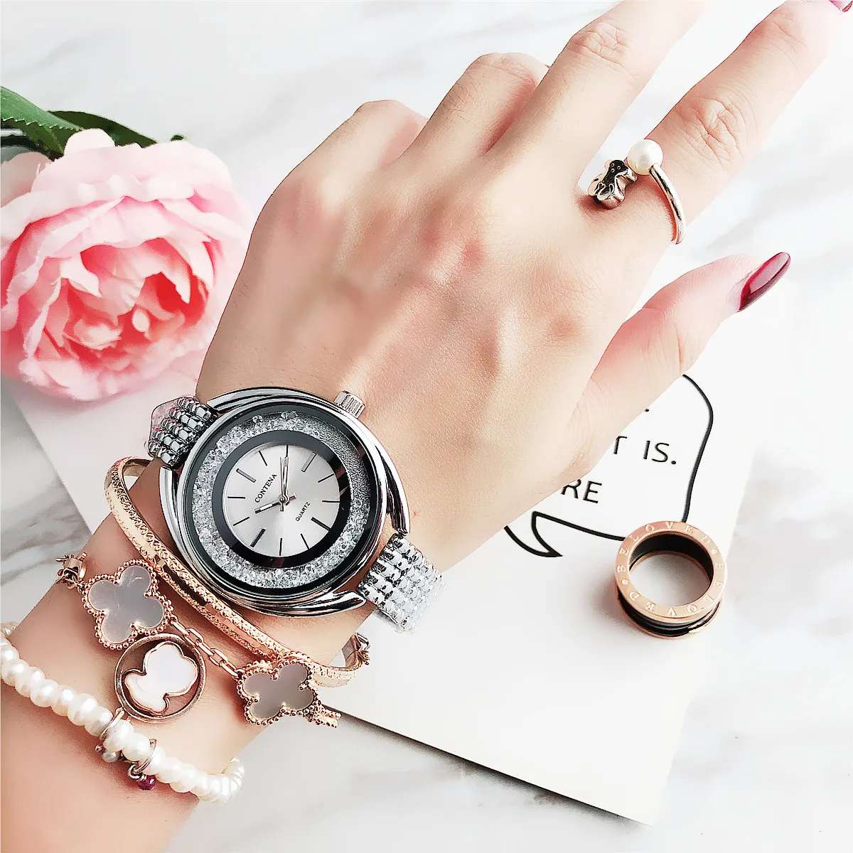 CONTENA великолепные стильные женские наручные часы из нержавеющей стали модные кварцевые часы женские кварцевые часы Relogio подарок