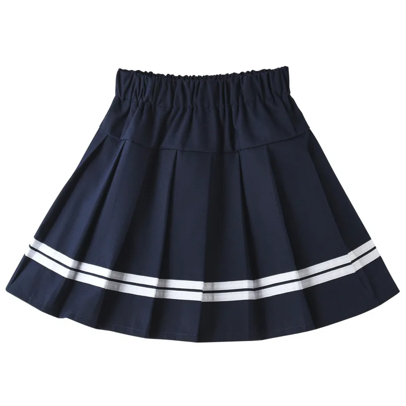 Осенние юбки синего и черного цвета для девочек хлопковая плиссированная юбка в Японскую полоску школьная форма для девочек возрастом от 4 до 16 лет, детская одежда в консервативном стиле для подростков