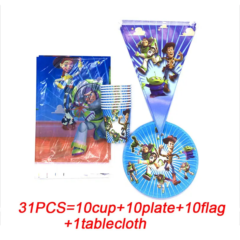 

Cartoon Birthday Decorations Disposable Party Tableware Set Disney Toy Story Theme Party Supplies Paper Cup Plate Banner 31PCS