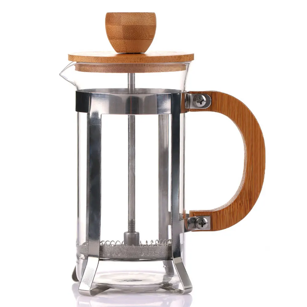 

350ml Glass Coffee Pot Coffeepot Heat-Resistant Elegant Filtration French Press Coffee Maker French Press Wooden Cover Filter