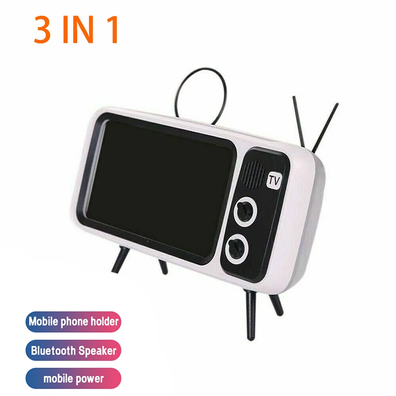 Speaker 3 In1 grey 3 в 1 беспроводной Peaker Ретро ТВ мини портативный Bluetooth бас динамик держатель мобильного телефона стенд динамик ретро фоторамка подарок - Цвет: Speaker 3 In1 grey