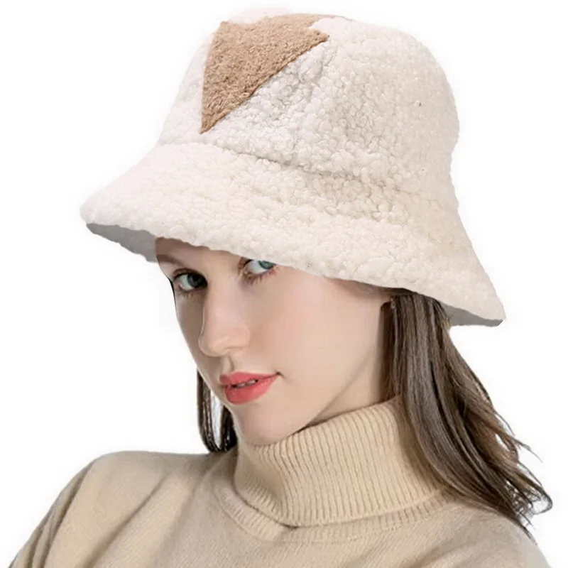 

bucket hat Lamb wool hat winter warm Fishing Caps Faux Fur Arrow Symbol Printed Bucket Hat Men Women tide Flat Top Hats