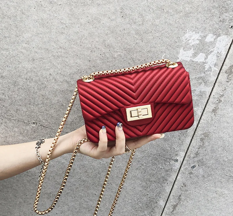 

Bag Women's 2018 New Style Shoulder Bag Matte Dull Polish Gel Bag Over-the-shoulder Bag Lock Bag with Chain Square Sling Bag