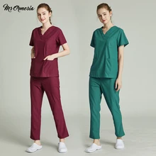 Дышащая доктор рабочая одежда медсестры высокого качества хлопок салон красоты медицинская хирургическая форма стоматолога аптекарь уход скрабы Топы