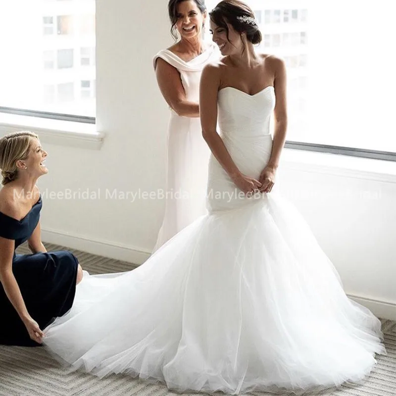 Sweetheart Mermaid Trouwjurken Wit Ivoor Pleats Tulle Vestidos De Novia Lace Up Back Sweep Trein Bridal Jurken Aanpassen Sweetheart Mermaid Trouwjurken Wit Ivoor Pleats Tulle Vestidos De Novia Lace Up Back Sweep Trein Bridal Jurken Aanpassen