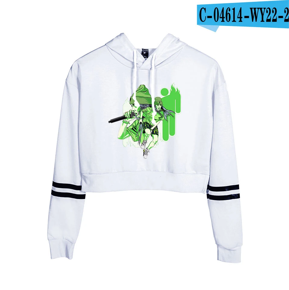 Billie Eilish, Женская толстовка, укороченный топ, худи размера плюс, одежда Billie Eilish, толстовки, одежда с капюшоном, Harajuku, уличная одежда, новинка - Цвет: white