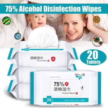 

20PCS 75% Alcohol Wipes Disinfection Antiseptic Alcohol Pad Antibacterial Wet Wipes Portable Disinfectant Wipes Sterilization