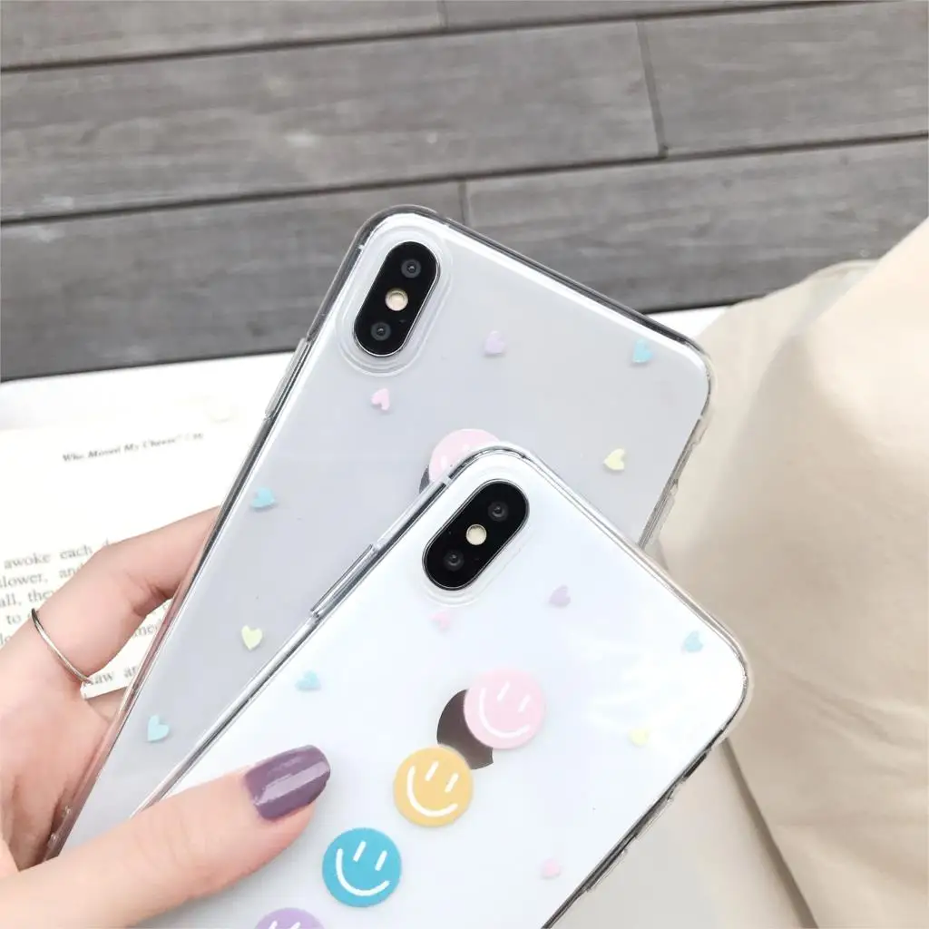 INS simple cute super fire candy color love smiley phone case for iphone Xs MAX XR X 6 6s 7 8 plus couple soft TPU back cover