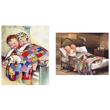 

Full Diy 5D Diamond Painting Old Couple Stitch Diamond & Child Puppy Diamond Mosaic Diamond Drawing