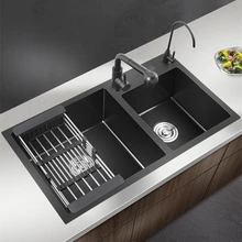 

Black kitchen sink double bowl nano double sink vegetable basin kitchen sink 304 stainless steel household sink kitchen supplies