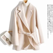 Женская одежда сплошной цветной лацкан кашемировое пальто с длинным рукавом Женское пальто маленькое Короткое шерстяное пальто женский костюм куртка