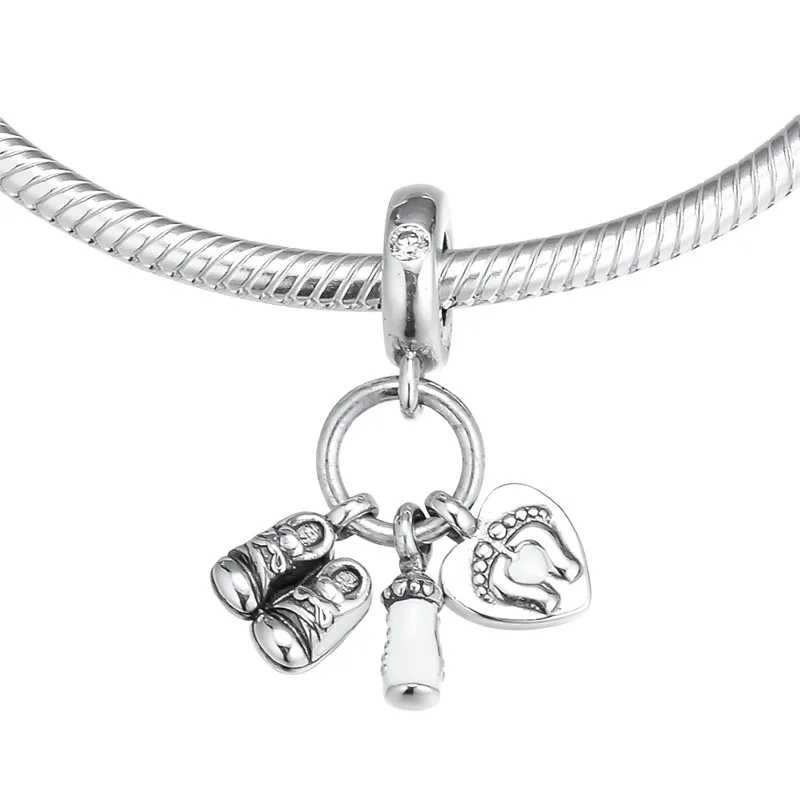 

100% Sterling Silver 925 Jewelry Family Baby Charms for Bracelets DIY New Birth Heart Shoe Bottle Sign Charms for Jewelry Making