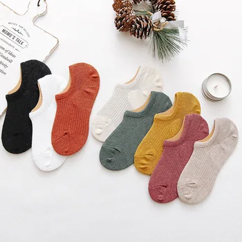 

Summer new Japanese solid color ladies invisible socks Silicone non-slip women Cotton socks slipper socks