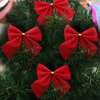 

12PCS Christmas Bows for Crafts Xmas Ornament Hanging Pretty Bow Christmas Tree Decoration Navidad Bowknots Xmas Gift Decor