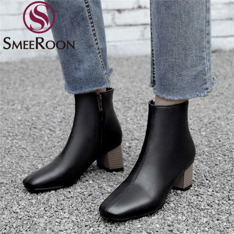 

Smeeroon plus size 34-48 fashion ankle boots women square toe zip ladies prom botos high heels autumn winter boots 2020