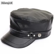 XdanqinX, Осень-зима, мужские армейские военные шапки, натуральная кожа, шапка, элегантная женская плоская кепка, брендовая, Воловья кожа, шапка для пары