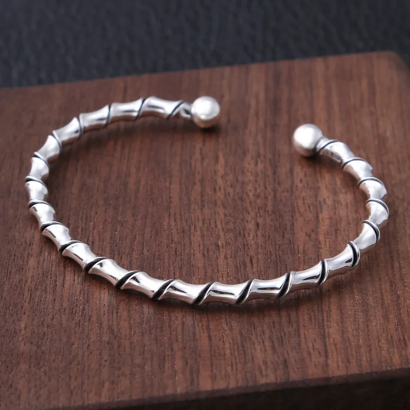 

Genuine 925 Sterling Silver Personality Bracelet For Woman TwistTrend Opening Retro Thai Silver Jewelry Gift