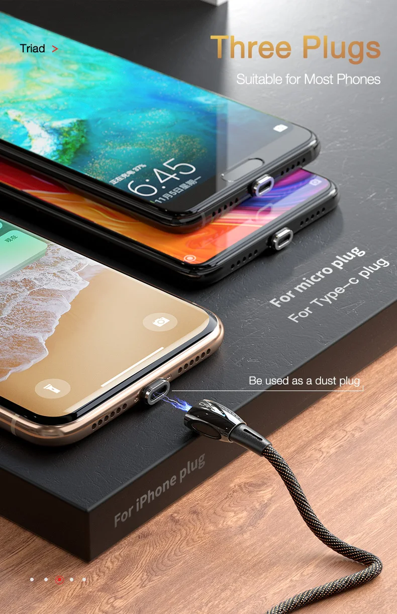 CAFELE, новейший светодиодный магнитный usb-кабель QC3.0 для iPhone, кабель Micro USB, Тип C, плетеный кабель, зарядное устройство для samsung, Xiaomi, huawei