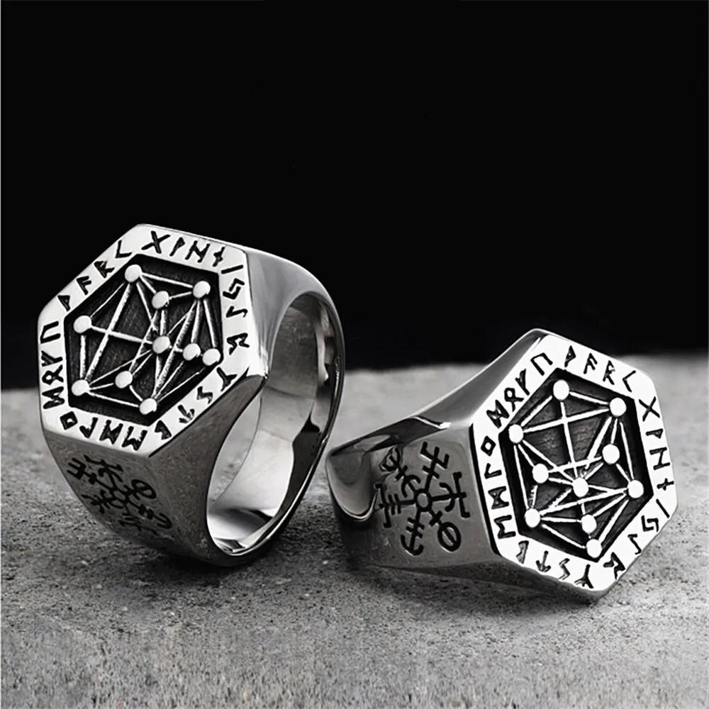 

Nordic Mythology Viking Rune Stainless Steel Rings For Man Women Kabala Totem Index Finger Ring Cool Man Punk Jewelry Gift