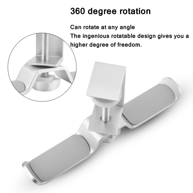 360 Degree Rotating Aluminum Alloy Headphone Holder Double Desk Clip Headset Hanger 2 in 1 Earphone Mount Under Desk Stand Rack