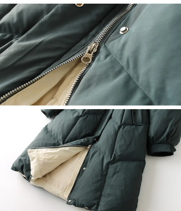 Long White Duck Down Jacket Women Winter Fox Fur Collar Single-breasted Zipper Hooded Coat 612LY