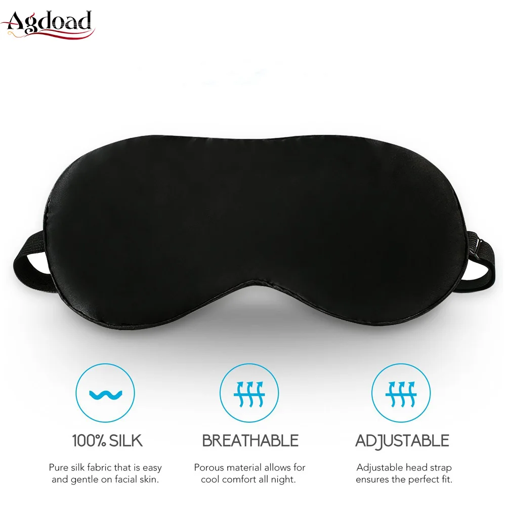 

Natural Silk Fabric Material Sleep Mask Black Eyeshade Breathable Sleeping Aid Shade for Cover Travel Rest Sleeping