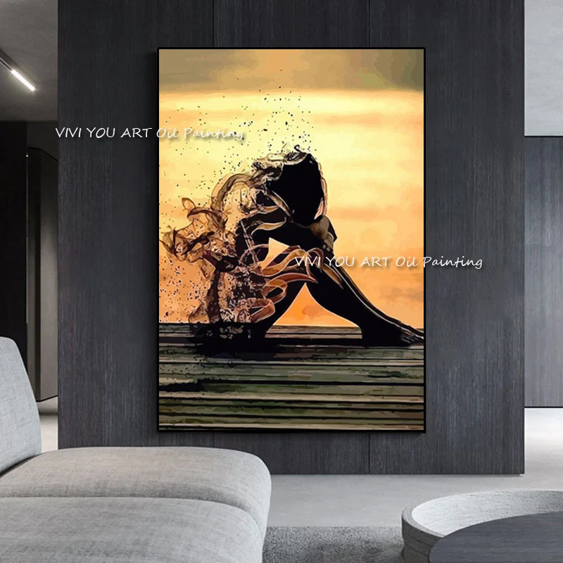 

The Best Handmade Abstract Modern Oil Painting Thingking Man Girl Figure On Canvas Handpainted Textured Wall Art For Home Decor