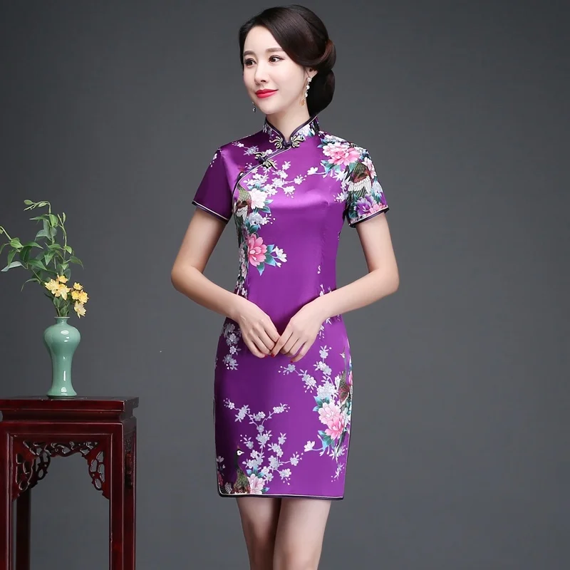 Cheongsam Women's Summer 2019 New Style Slim Fit Mid-length Improved Fashion Silk Traditional Dignified Glorious Cheongsam Dress