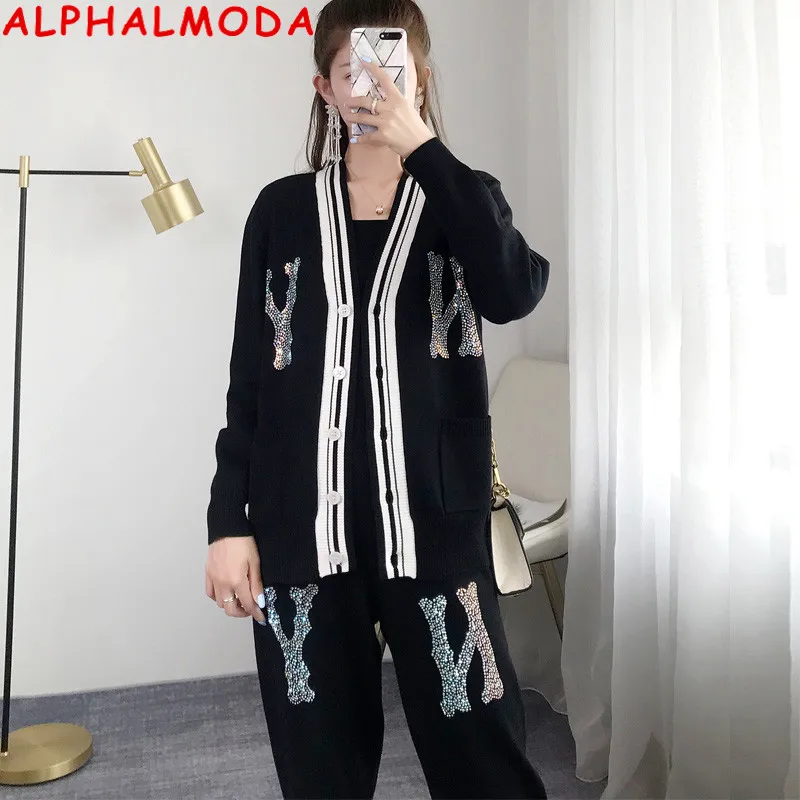 Женский спортивный костюм ALPHALMODA свитер со стразами и буквами длинные брюки с