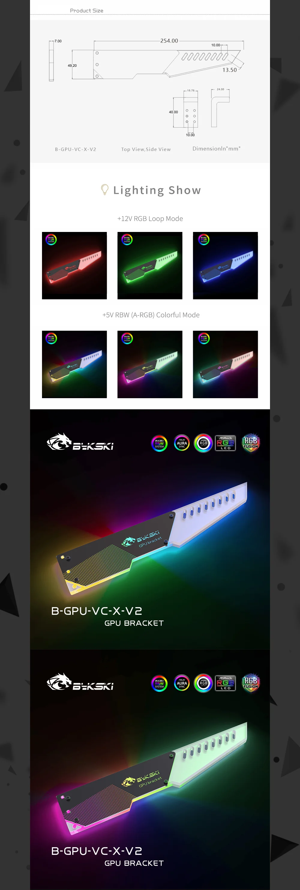 Bykski RGB GPU Block Acrylic Brackets, Decorative Plates GPU Holder, RGB Synchronizable, B-GPU-VC-X-V2 B-GPU-APA-X  