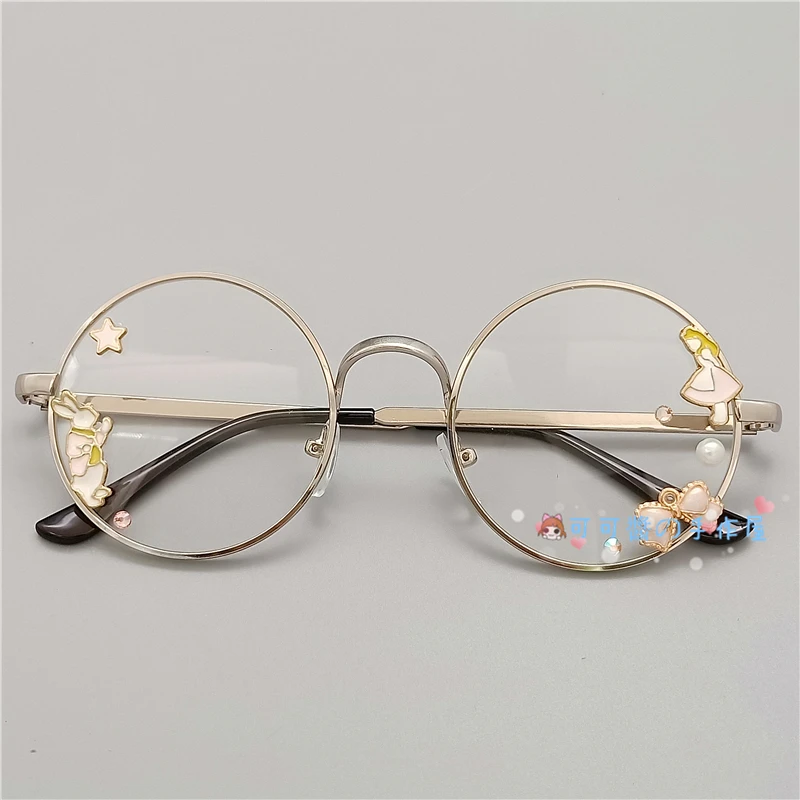 Ручной работы Лолита оправа для очков Harajuku круглые очки черный Серебряный Бронзовый Золотой Розовый Сакура звезда луна фея Кролик Мода