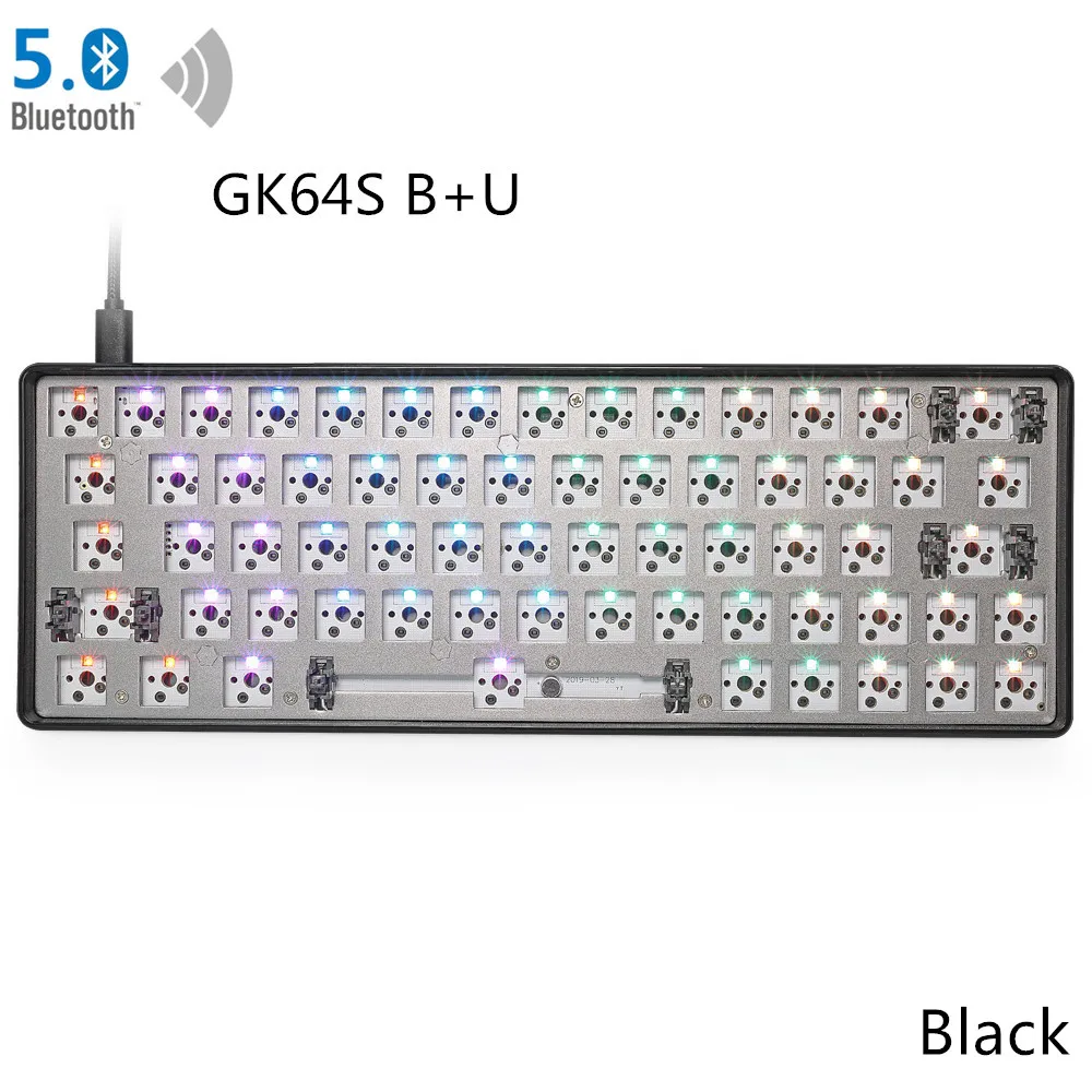 GK64 S комплект de teclado GK64 GK64S caja de madera CNC placa PCB con кабель Bluetooth 2 vendidos - Цвет: black GK64S