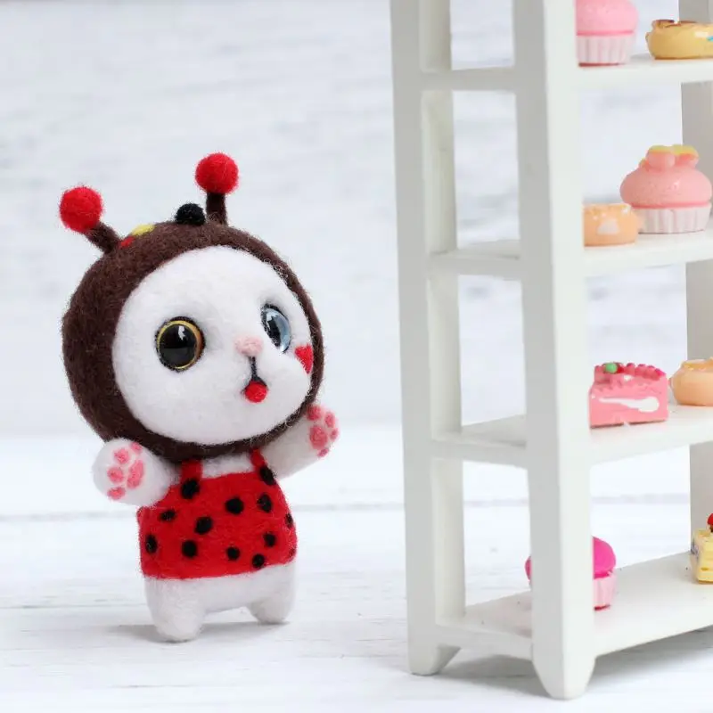 OOTDTY, божья коровка, кошка, шерсть, войлок, сделай сам, незавершенный, тыкается, набор, ручная работа, Материал иглы