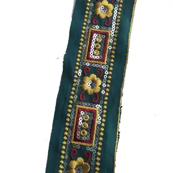 

wide about 5.5cm 10yards/lot Polyester Woven Jacquard Ribbon embroider Trims with Sequins Trims Quilt Accessories LS-0130