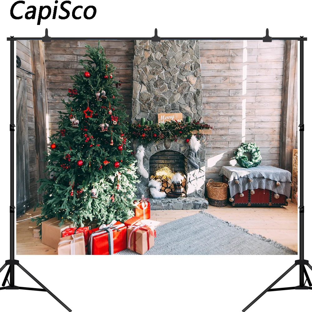 Capisco фоны для фотосъемки Рождественская елка камин фото фон деревянная стена