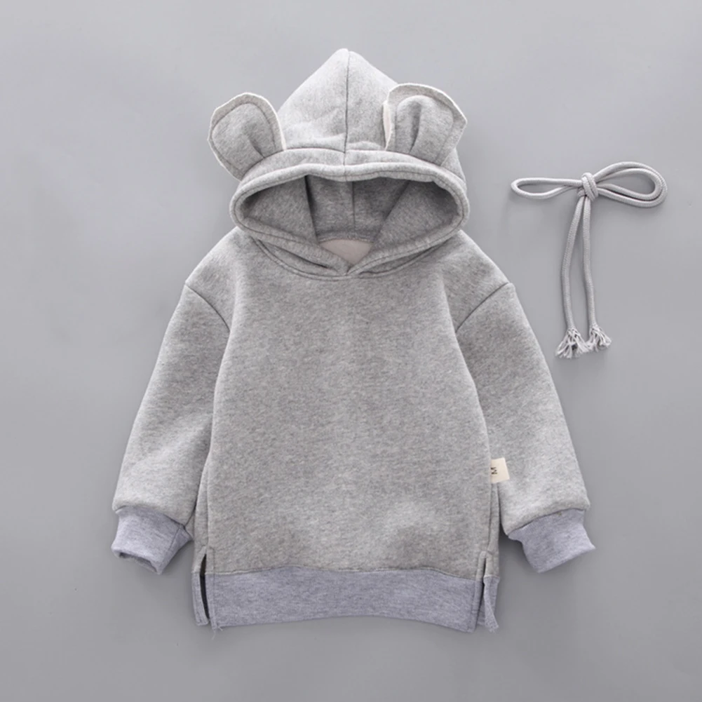 Grey Новинка года; Однотонный свитер для малышей; толстовка с капюшоном и объемными ушками для маленьких мальчиков и девочек; топы; одежда - Цвет: Grey