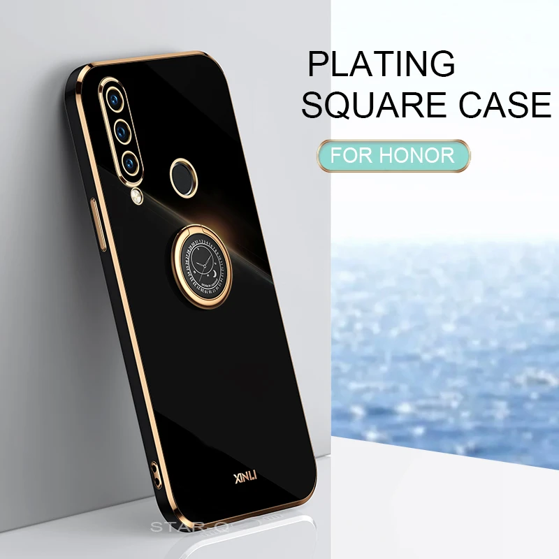 Plating Square Ring Holder Phone Case On For Huawei Honor 20 10 Lite 20s 50 10i 8x 9x Pro Honor20 Luxury Silicone Stand Cover