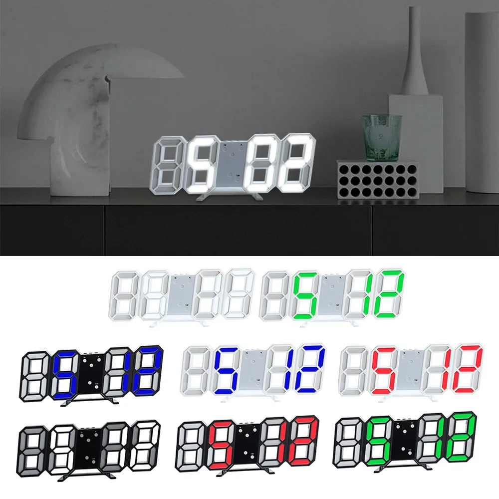 Generic 3D LED Digital Alarm Clock Three_dimensional Wall Clock Hanging