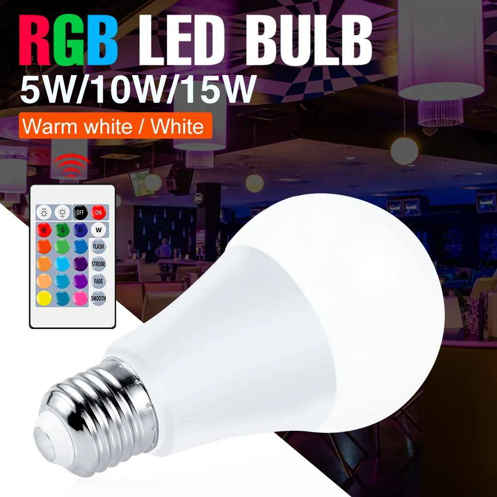 

RGB Light Bulb LED Wireless Remote Dimmable Spotlight Bulbs RGBW Bombillas LED Change Color Lamp 5W 10W 15W RGBWW Ampoule 110V