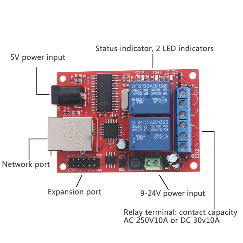 

LAN Ethernet 2 Way Relay Board Delay Switch TCP/UDP Controller Module WEB Server Dropship