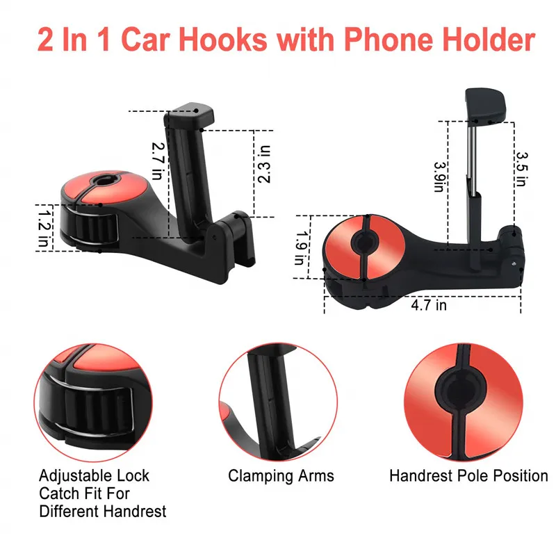 2-in-1 Universal Auto Haken Zurück Sitz Kopfstütze Halterung Für iPhone  Samsung Xiaomi Huawei 360 Grad handy Halter Stehen